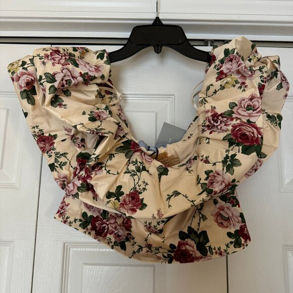 NWT Antonio Melani x The Style Bungalow | Miraflores Floral Print Puff Crop Top - Picture 2 of 15